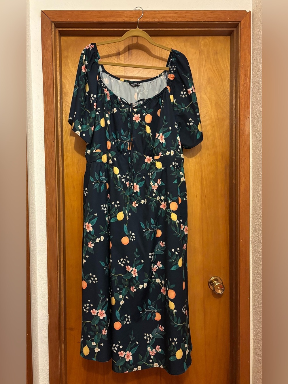 BloomChic Floral Citrus Midi Dress in Navy